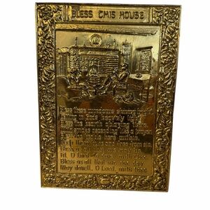 Vintage Peerage Brass Bless This House Christian Prayer Wall Hanging Plaque